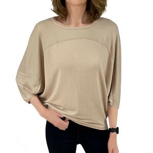 Francesca's Collections Dolman Sleeve Knit Top Sz S Tan 3/4 Sleeves High Low Hem